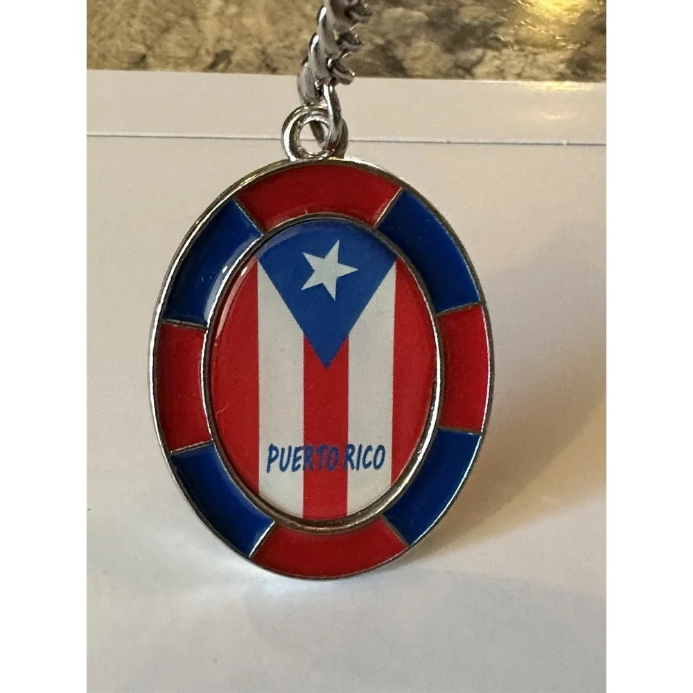 Puerto Rico Flag Keychain Multicolor Metal Oval Caribbean Souvenir Key Ring